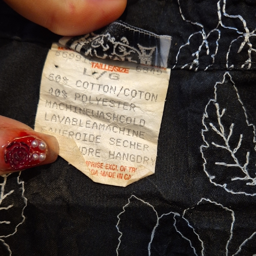 Floral Black Button-Up Women's Top - Picture 3 of 3